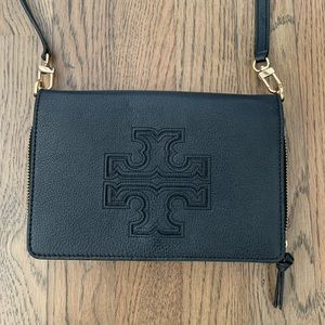 Tory Burch Crossbody Leather Wallet Purse Black